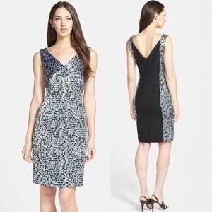 BOSS BY HUGO BOSS Seagreen Distripy Jacquard Ponte Sheath Dress Size 6